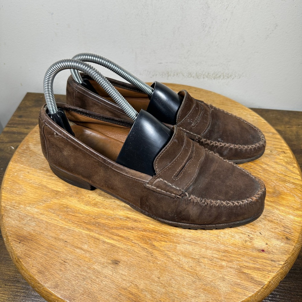 Salvatore Ferragamo Mens Brown Suede Penny Loafers Lug Sole Size 6 EE